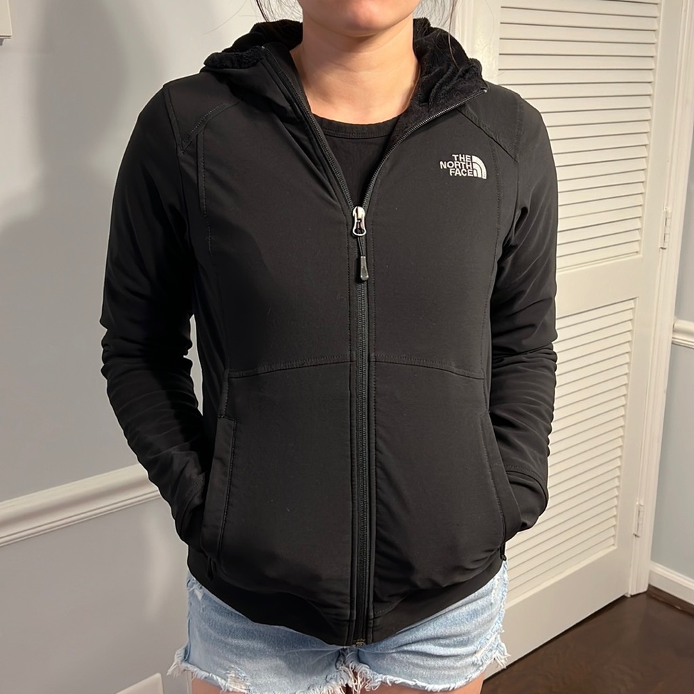 North Face zip up fleece lined jacket with hood